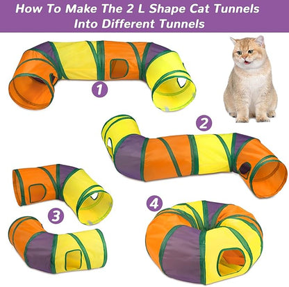 Retro Shaw 33Pcs Cat Toys, Large Cat Tunnels with Toys, Interactive Kitten Toys for Indoor Cats Kitty, Collapsible Cat Tube Tent Feather Wand Teaser Bell Fuzzy Ball Crinkly Springs Mouse