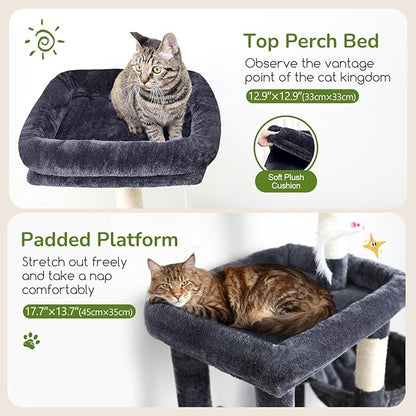 Globlazer Cat Tree Condo Tower for Multiple Indoor Cats, 52in Multi-Level Cat Scratching Tree with 2 Cat Condos, 5 Sisal Scratching Posts, 2 Padded Perches, Big Basket, Widened Base, S52, Dark Grey