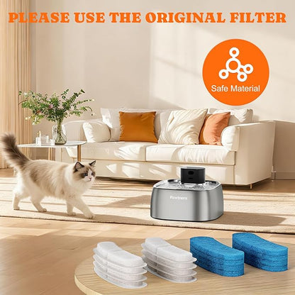 Pawtners 8 Pack Replacement Filters for STR-PT-108A Pumpless Cat Water Fountain, Multi-Layer Filtration for Cat/Dog Fountain, Complete Kit with 8 Filters & 8 Sponges