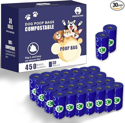 Compostable Dog Poop Bags BPI Certified Biodegradable Pet Waste Bags Leak-Proof Thickened and Opaque Eco Design (30 rolls 450 bags)