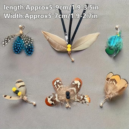 Cat Insect Feather Toy Wand Replacement,Cat Toys Feather Refills,Set of 6 Replacement Heads with Bells,Natural Feather Interactive Cat Toys (Style B)