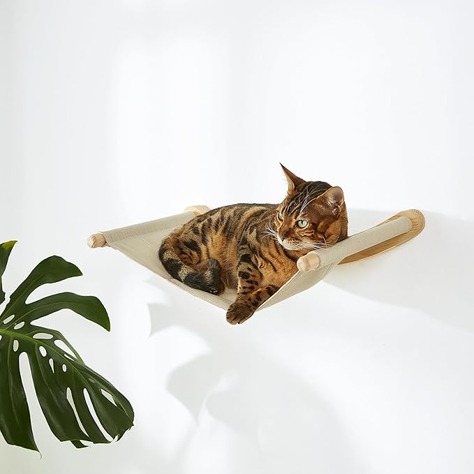 Cat Hammock Wall Mounted with Removable Cushion - Cozy Space Saving Perch for Indoor Cats, Soft Washable Bed & Modern Cat Shelf for Lounging