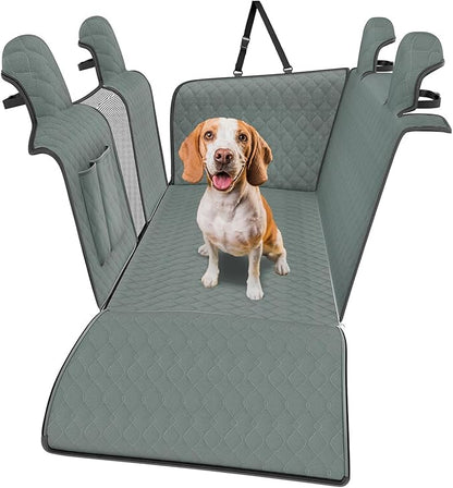 Dog Car Seat Cover for Back Seat (Waterproof, Scratch & Slip Resistant) ‑ Heavy Duty Dog Hammock with Mesh Window, Seat Belt Access & Pet Safety Anchor, Fits Cars/SUV/Truck (Model 3/Y, Gray)