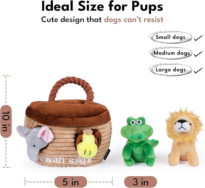 CHEWFFON Noah's Ark Hide and Seek Burrow Dog Toy, Interactive Squeaky Plush Puzzle Toy, 5-Pack Enrichment Activity for Brain Stimulation, Small Medium Large Dogs