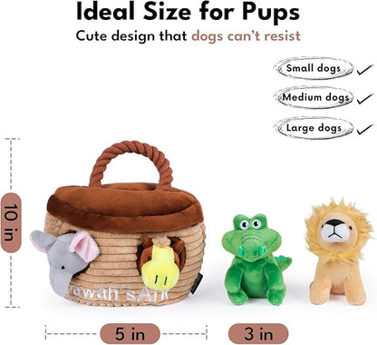 CHEWFFON Noah's Ark Hide and Seek Burrow Dog Toy, Interactive Squeaky Plush Puzzle Toy, 5-Pack Enrichment Activity for Brain Stimulation, Small Medium Large Dogs