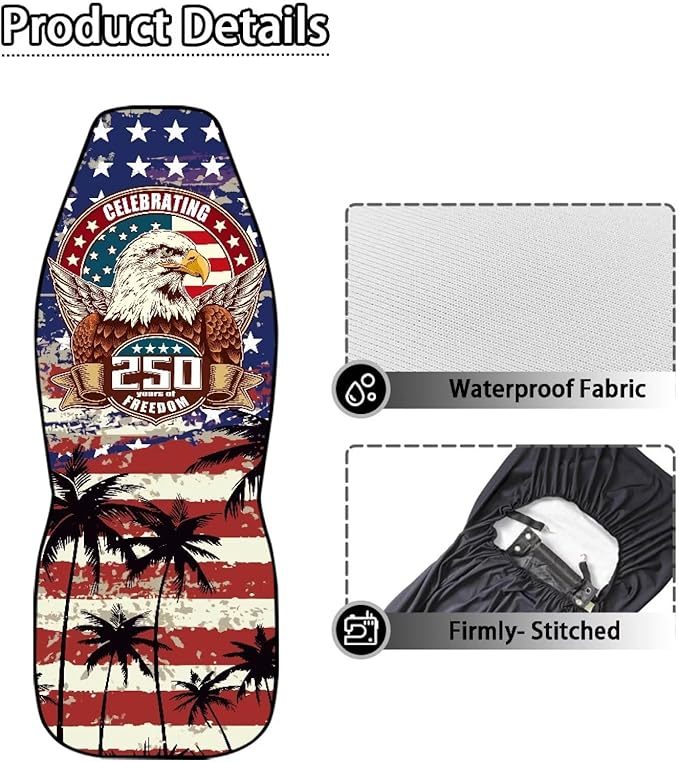 Car Seat Covers Front Seats Only Waterproof Stretch Polyester Fabric Cover Easy to Install Universal Fit Trucks SUV Van Car Decor(250th Anniversary Celebration)