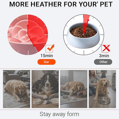 Petygooing 8.66 in Dog Bowl Ceramic Slow Feeder for Medium Large Dogs,Elevated/Raised Slow Feeding Dog Food Water Dish Heavy Weighted,Puzzle Eating Bowl Modern Maze (Pink, 8.66in)
