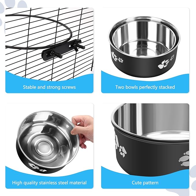 Kennel Water Bowl Hanging, Stainless Steel Dog Crate Water Bowl No Spill, 2 Pack Hanging Dog Bowls for Kennel Cage Crate,Metal Pet Food Dish Coop Cup for Small Medium Dogs Cat Puppy