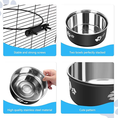Kennel Water Bowl Hanging, Stainless Steel Dog Crate Water Bowl No Spill, 2 Pack Hanging Dog Bowls for Kennel Cage Crate,Metal Pet Food Dish Coop Cup for Small Medium Dogs Cat Puppy