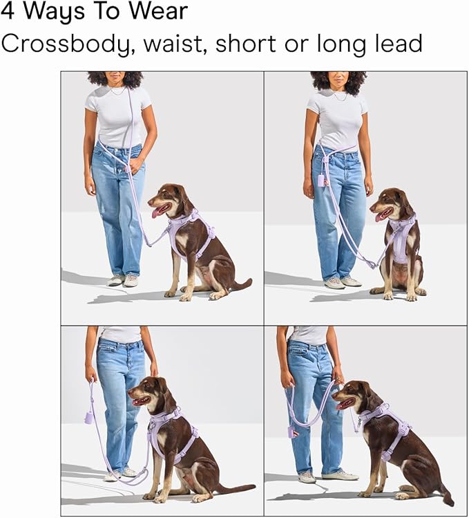 Wild One Hands-Free Adjustable Rope Dog Leash, Standard: 4' to 8.5' Long, .5" Wide, Adjustable for Crossbody, Waist & Handheld, Bubblegum