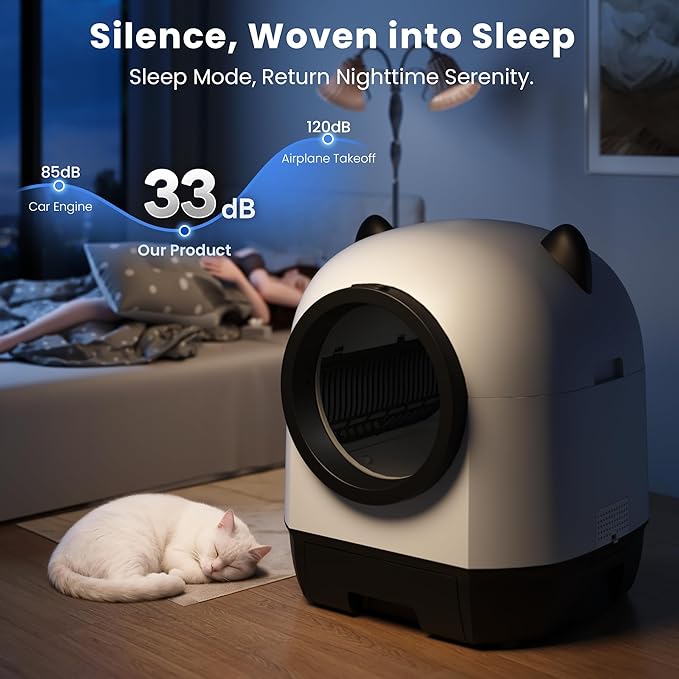 Realbear Automatic Cat Litter Box Self Cleaning Litter Box Large Capacity for Multiple Cats, App Control with Safety Sensors, Includes Scent Cartridge & 2 Roll Garbage Bags (White)