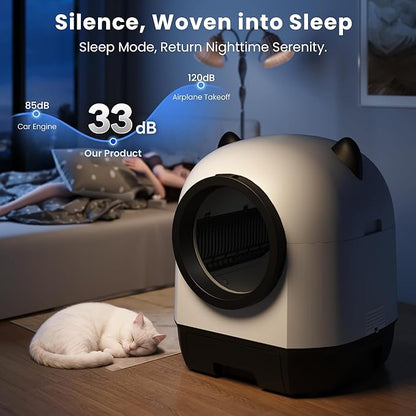 Realbear Automatic Cat Litter Box Self Cleaning Litter Box Large Capacity for Multiple Cats, App Control with Safety Sensors, Includes Scent Cartridge & 2 Roll Garbage Bags (White)