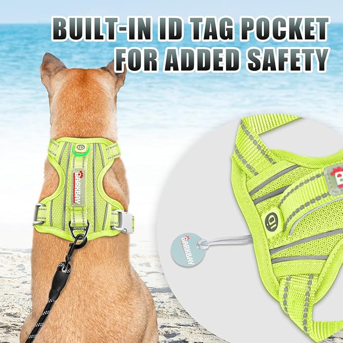 BARKBAY No Pull Dog Harness Large Reflective Dog Harness with Front Clip and Easy Control Handle for Walking Training Running with ID tag Pocket(Sunlight,XL)