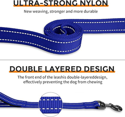 Kazazoo Hands-Free Dog Leash with Adjustable Length 5.5-8.5FT + Dual Padded Handles Reflective Safety for Walking, Jogging & Training | Suitable for Medium to Large Dogs & Puppies M Size Blue
