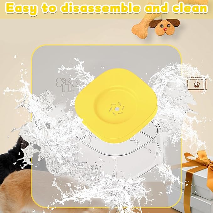 Splash-Proof Cat & Dog Water Bowl 2L Anti-Spill Design Reduces Refill Frequency Splash-Resistant Bowl Keeps Surroundings Clean Slow-Drink Bowl Designed for Pets Who Splash Water- (Yellow)
