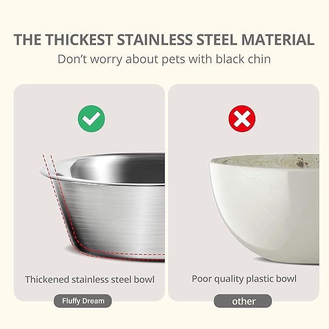 FluffyDream Elevated Pet Bowls,[Prevention of Vertebrae Disease] Non-Slip Pet Bowl with Stainless Steel Bowl,High Capacity Pet Food Bowls (DarkBlack, M (540ML / 2 Cups))