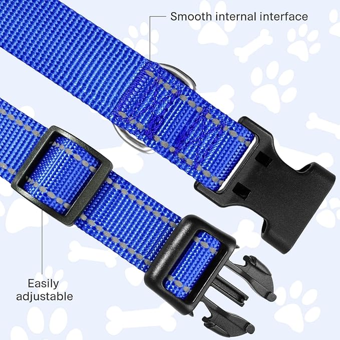 FunTags Reflective Dog Collar, Sturdy Nylon Collars for Medium Girl and Boy Dogs, Adjustable Dog Collar with Quick Release Buckle, Navy Blue