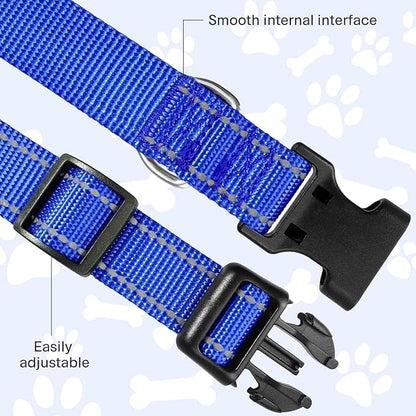 FunTags Reflective Dog Collar, Sturdy Nylon Collars for Small Girl and Boy Dogs, Adjustable Dog Collar with Quick Release Buckle, Navy Blue