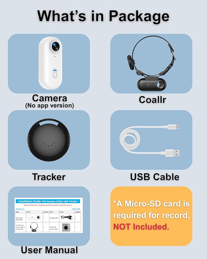 Cat Camera Collar with Tracker Tag, 1080P HD Video Recording, Check Video on Phone APP, XS-Size Pet POV Cam for Cats & Small Dogs, Mini Body Cameras for Pets（No SD Card Included