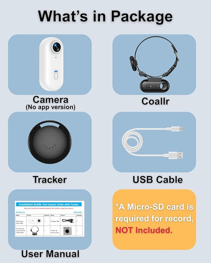 Cat Camera Collar with Tracker Tag, 1080P HD Video Recording, Check Video on Phone APP, XS-Size Pet POV Cam for Cats & Small Dogs, Mini Body Cameras for Pets（No SD Card Included