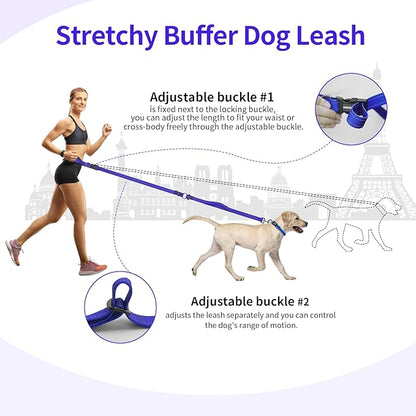 Kazazoo Hands-Free Dog Leash with Adjustable Length 5.5-8.5FT + Dual Padded Handles Reflective Safety for Walking, Jogging & Training | Suitable for Medium to Large Dogs & Puppies M Size Blue