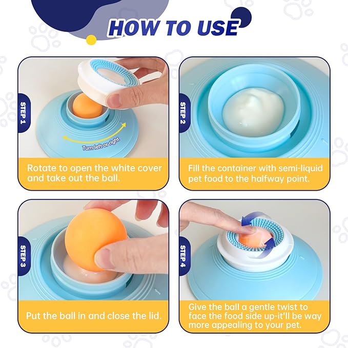 Cat Liquid/Wet Food Licking Bowl, Slow Feeding Pet Bowl, Cat Lick Ball Bowl, Non-Slip Design, Slow Eating, Pet Anxiety Relief Toy, Interactive Cat Bowl （Yellow Ball）