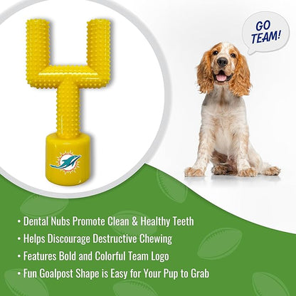 NFL Miami Dolphins Mega- Chew Hard Nylon Bacon-Flavored Dog Bone Football Goal Post Chew Toy. Interactive Tasty Fun Dog Chew Toy. Indestructible Strong and Durable Pet Chew Toy. Extra Tough Dog Toys