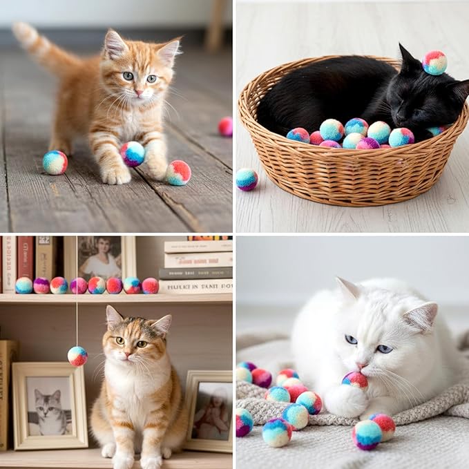 Premium Soft Pom Pom Balls for Kittens & Puppies, Lightweight Interactive Assorted Colors Cat Ball Toys, Kitten Toys for Indoor Cats Kitty, Pet Products for Cats, Dogs(1.2 Inches 30 Balls)
