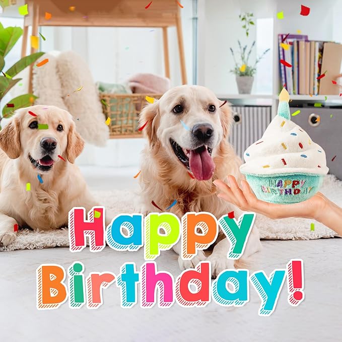 Dog Birthday Toys - Puppy Squeaky Cupcake, Toy Dog - First Birthday Toy Small Medium Large Breeds(Blue)