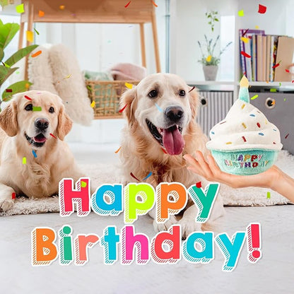 Dog Birthday Toys - Puppy Squeaky Cupcake, Toy Dog - First Birthday Toy Small Medium Large Breeds(Blue)