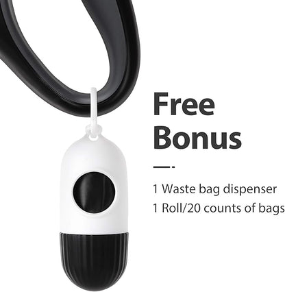 Fida Retractable Dog Leash with Dispenser and Poop Bags, 16 ft Pet Walking Leash for Large Dog up to 110 lbs, Anti-Slip Handle, Tangle-Free, Reflective Nylon Tape (L, Black)