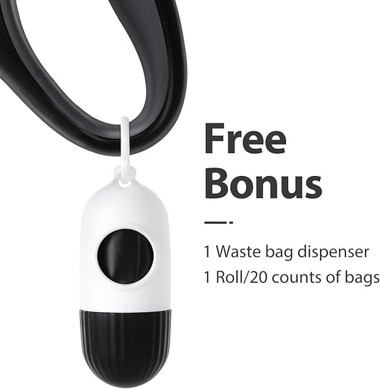 Fida Retractable Dog Leash with Dispenser and Poop Bags, 16 ft Pet Walking Leash for Small Dog or Cat up to 26 lbs, Anti-Slip Soft Handle, Tangle Free, Reflective Nylon Tape (S, Black)