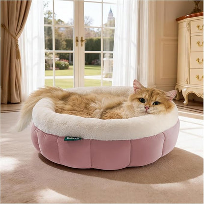 BALANCE Cat Beds for Indoor Cats, Washable Round Cat Bed, Cute Kitten Bed with Anti-Slip Bottom for Kitty and Puppy, 18 Inches, Mellow Rose