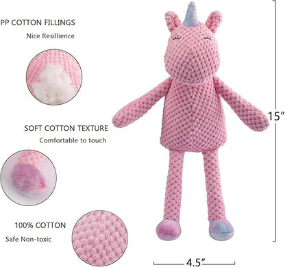GOOLA Squeaky Dog Toys - Durable Plush Toys with Squeaker & Crinkle Paper, Unicorn Themed Pack for Puppy to Large Dogs