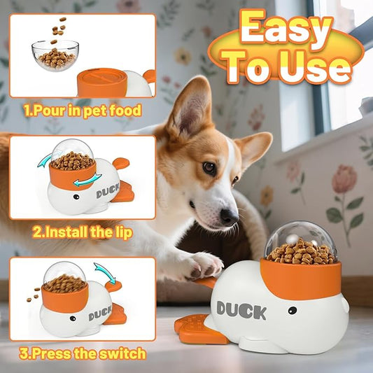 Interactive Dog Treat Dispenser Toy & Slow Feeder Dog Bowls - Duck-Shaped Puzzle Toy for Mental Stimulation, Adjustable Food Outlet for Small to Medium Cats and Dogs