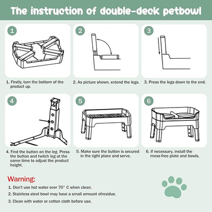 4 in 1 Adjustable Elevated Dog Bowls with 2*Stainless Steel Bowls, Anti-Spill Water Bowl, 4 Heights Raised Dog Bowl Stand for Small to Medium & Growing Large Puppies, Anti-Slip, Mess Proof Design