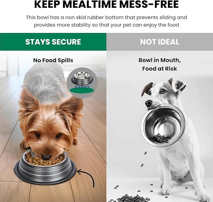 Iconic Pet 2 Cup/16 Oz Elegant Stainless Steel Color Splash Food/Water Bowl with Non Skid, Noise Free, Removable Rubber Ring - Dog/ Cat Feeding Bowl In color shade, Dishwasher Safe - Black, 2 Bowls