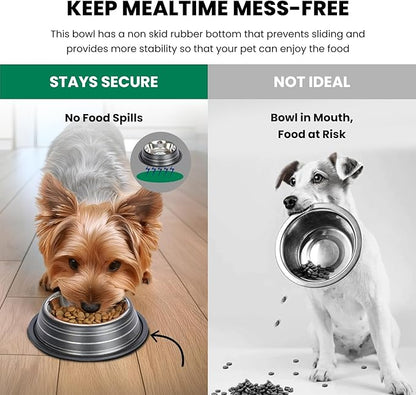 Iconic Pet 2 Cup/16 Oz Elegant Stainless Steel Color Splash Food/Water Bowl with Non Skid, Noise Free, Removable Rubber Ring - Dog/ Cat Feeding Bowl In color shade, Dishwasher Safe - Black, 2 Bowls