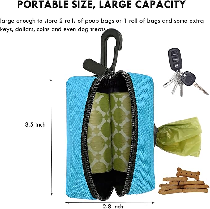 (2 Pack) Dog Poop Bag Holder for Leash Attachment with 80 Bags- Waterproof Dispenser with Carabiner, Hands-Free Design for Car Travel, Park Walk & Camping Trips, Fits All Leashes, Blue
