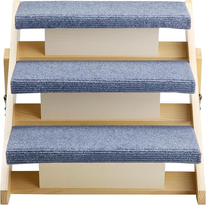 VEVOR Wood Pet Stairs, 3-Step Dog Stairs for Beds, Sofa & Cars, 150lbs Load Capacity, Floded Flat Design, Stable & Sturdy Cat & Dog Step Ladder for Small Medium Large Older Pet Puppy Essentials