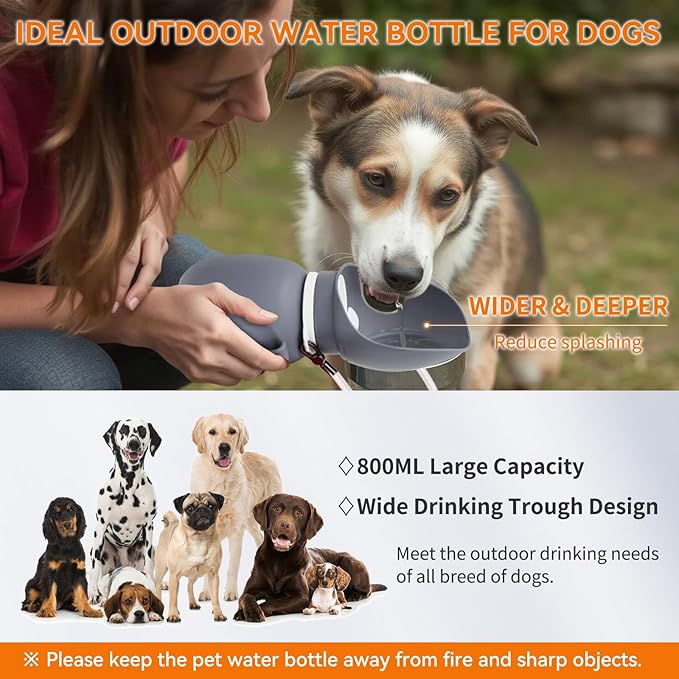 PETLESO Dog Water Bottle, Portable Dog Water Dispenser, 27 OZ Leakproof Pet Bottle Kettle for Doggy Cats Outdoor Walking/Hiking/Travel Driking, Grey