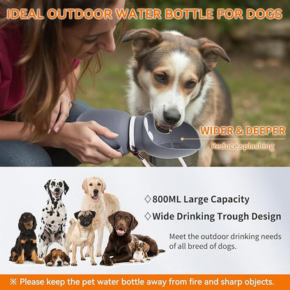 PETLESO Dog Water Bottle, Portable Dog Water Dispenser, 27 OZ Leakproof Pet Bottle Kettle for Doggy Cats Outdoor Walking/Hiking/Travel Driking, Grey