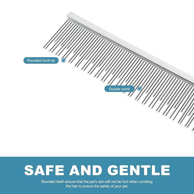 4.6 Inches Stainless Steel Pet Comb for Dogs & Cats, Metal Detangling Grooming Tool for Long & Short Haired Pets, Anti-Static Cat Comb with Rounded Teeth for Matted Fur Removal & Shedding Control