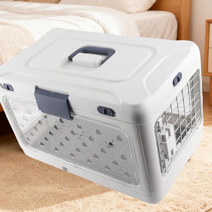 Zerodis Hard Sided Collapsible Dog Kennel Foldable Cat Crate Hard Sided Collapsible Dog Kennel Washable Home Outdoor Ample Case Portable Transparent Large Capacity Travel Pet Carrier for