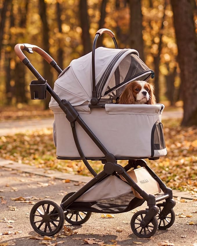 Pet Stroller with Detachable Carrier for Small, Medium Dogs & Cats, Lightweight Foldable Design, Travel-Ready, Compact Storage (Cloud Gray)