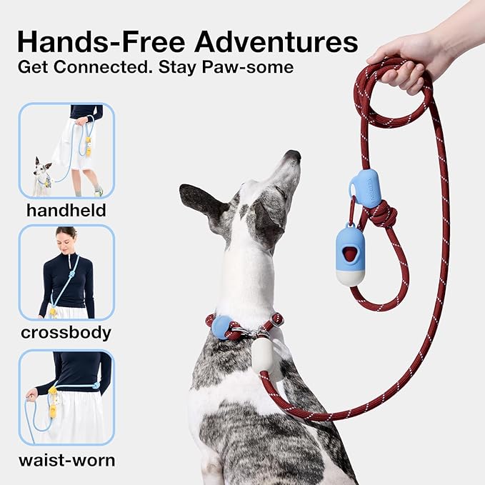 VETRESKA Hands-Free Dog Leash, 8FT Rope Leash for Medium Large Dogs, Waist/Crossbody Slip Lead Leashes for Walking, No Pull Dog Leashes with Bag Dispenser, 2 in 1 Walk Kit (Mist&Merlot)