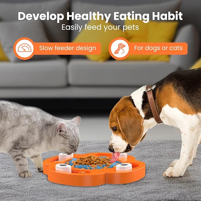 2 in 1, Slow Feeder Bowl and Feeder Puzzle Toy for Dogs and Cats, Hide Food and Treats, Detachable Insert, Interactive Feeding, Anti-Shock & Anxiety Reducing, IQ Training, Mental Stimulation, Game.