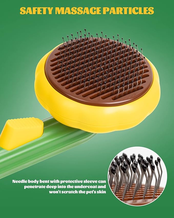 Cat Brush for Shedding, Sunflower Cat Brushes with Gentle Bristles and Release Button, Gentle Self Cleaning Pet Brush for Indoor Cats and Dogs Daily Grooming Tool During Shedding Season
