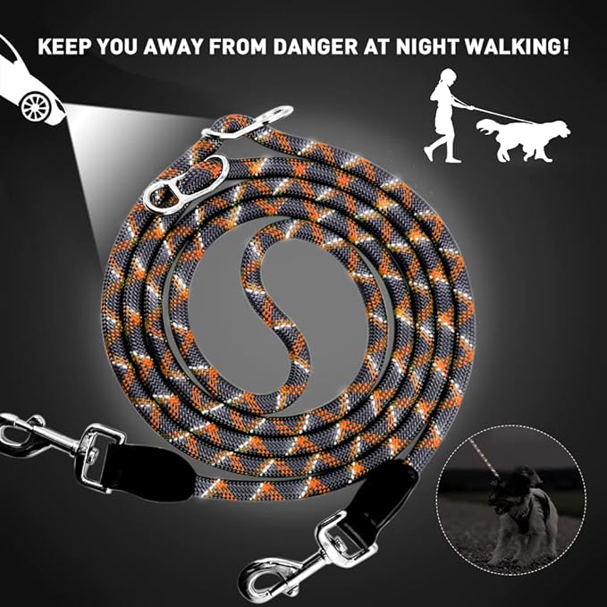 Pawstrip Hands-Free Dog Leash - Multifunctional Reflective Waist and Crossbody Training Leash for Walking and Running - Adjustable Nylon Double Leashes for Small, Medium, Large Dogs