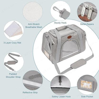 Cat Carrier Dog Carrier Pet Carriers for Medium Small Cats Dogs Puppies up to 15 Lbs,TSA Airline Approved Small Dog Cat Carriers Soft Sided,Collapsible Travel Puppy Carrier (Grey, Medium)